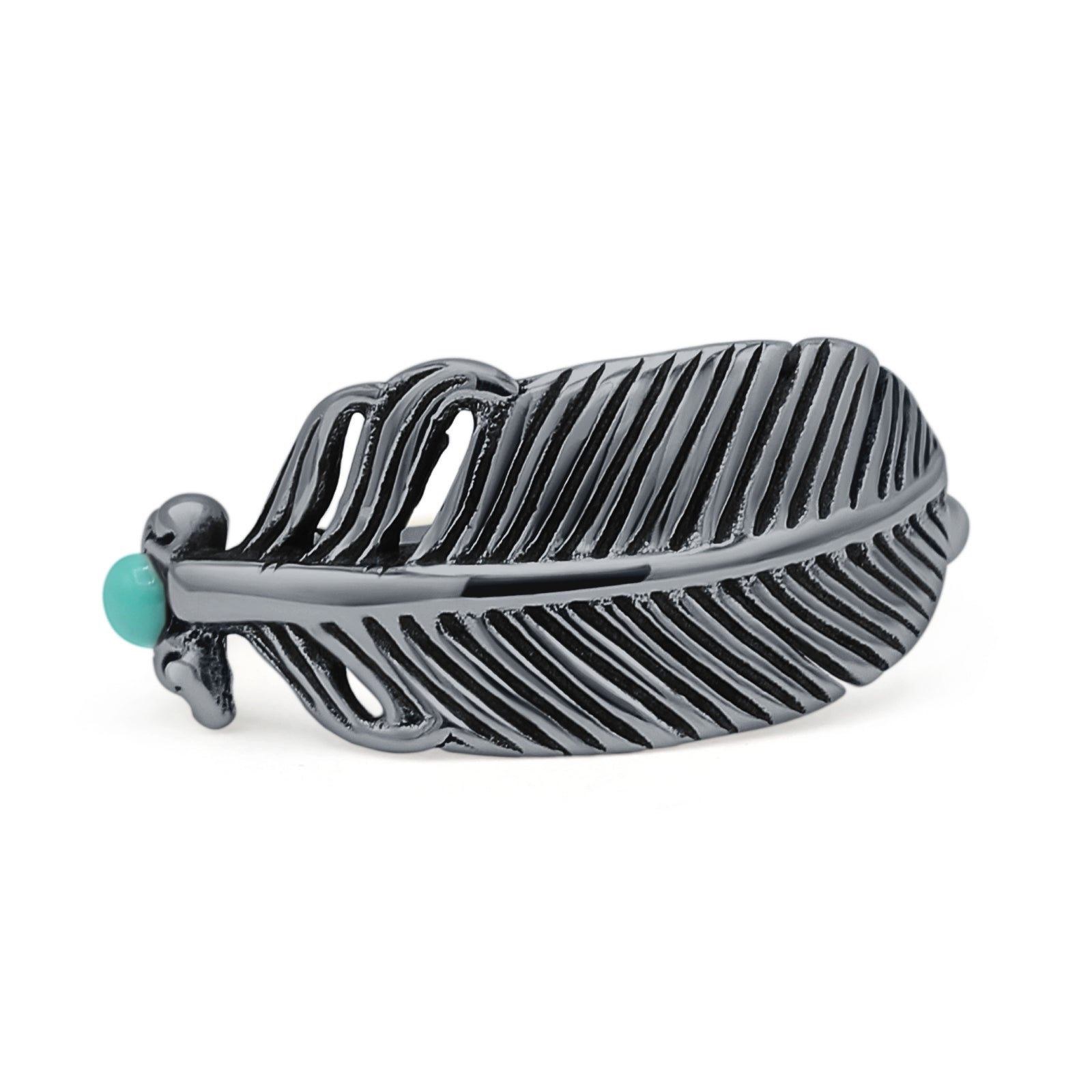 Minimalist 10mm Round Turquoise Feather Ring 925 Sterling Silver