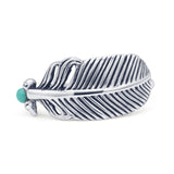 Minimalist 10mm Round Turquoise Feather Ring 925 Sterling Silver