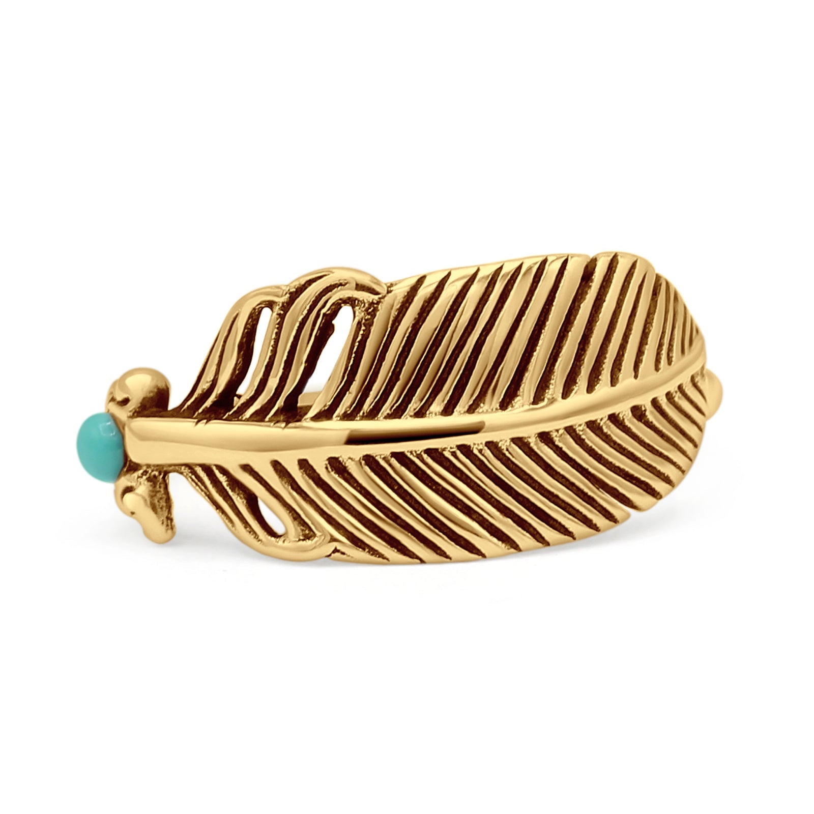 Minimalist 10mm Round Turquoise Feather Ring 925 Sterling Silver