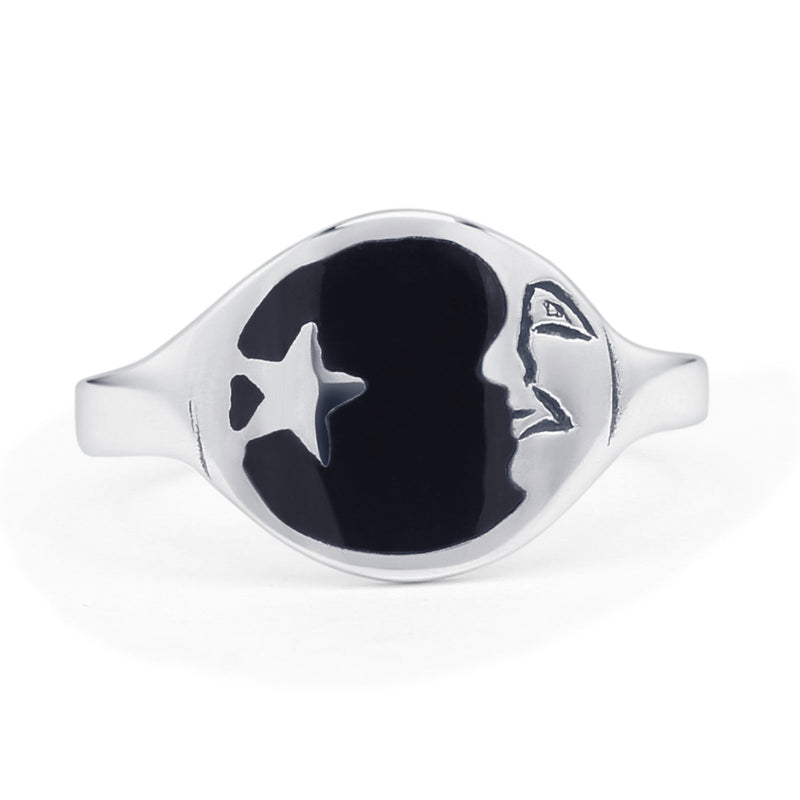 Oxidized Star & Moon Ring