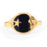 Minimalist 11mm Black Agate Star & Moon Ring 925 Sterling Silver