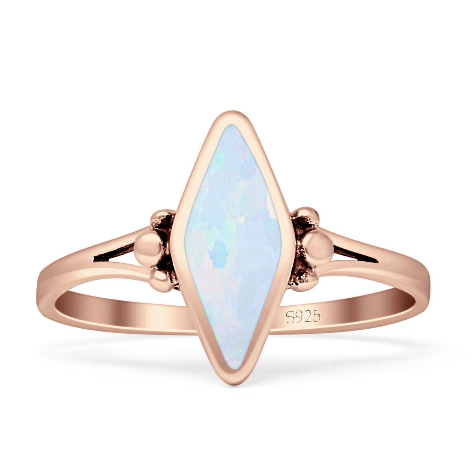 Art Deco Marquoise Oxidized Lab Created White Opal  Vintage Style Ring 925 Sterling Silver