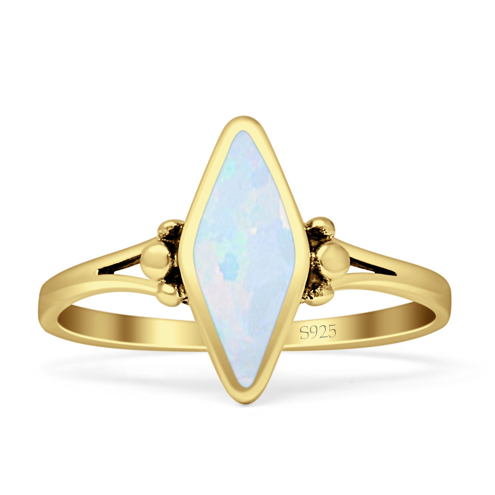 Art Deco Marquoise Oxidized Lab Created White Opal  Vintage Style Ring 925 Sterling Silver
