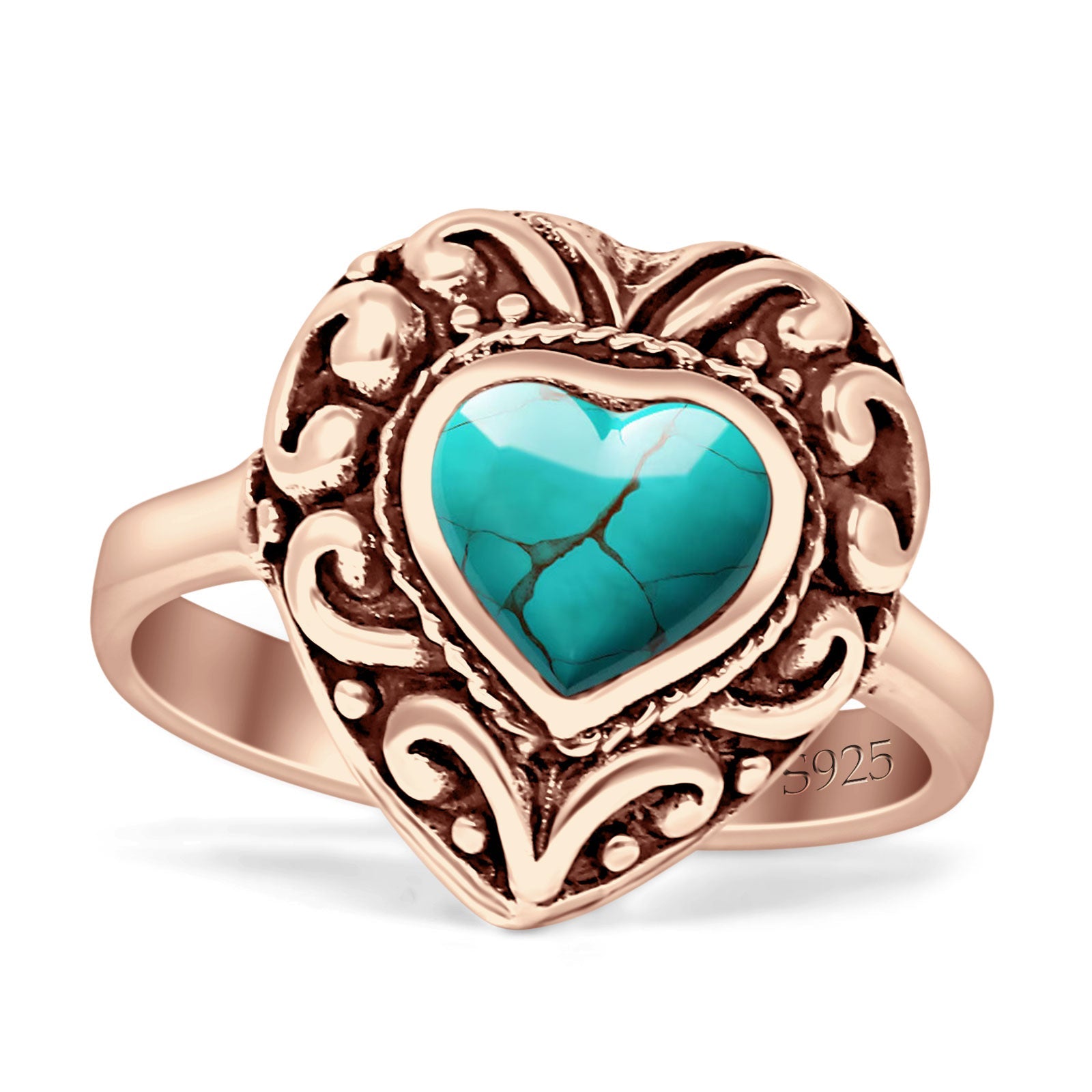 Oxidized Heart Turquoise Filigree Ring