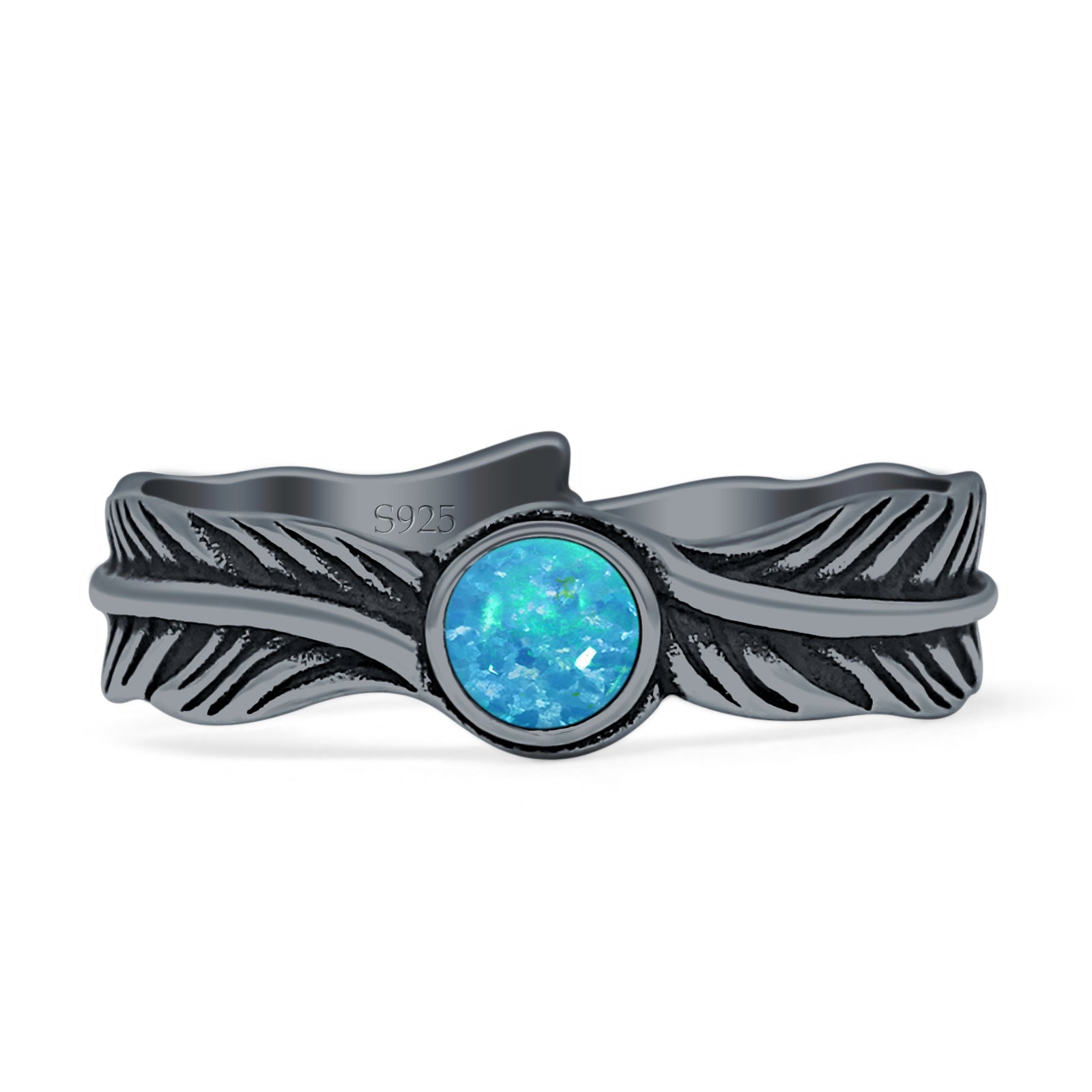 Round BlueOpal Feather Ring