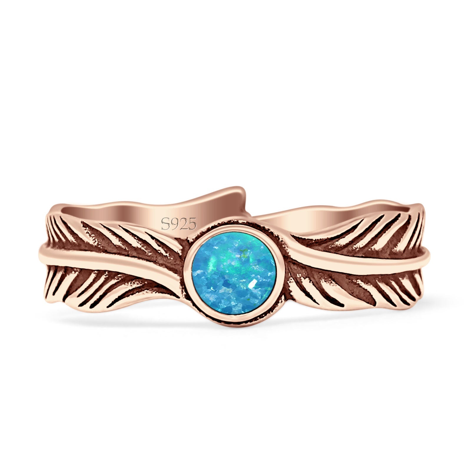 Round BlueOpal Feather Ring
