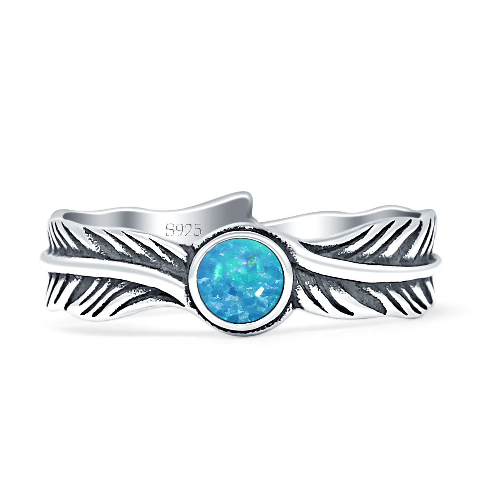 Round BlueOpal Feather Ring