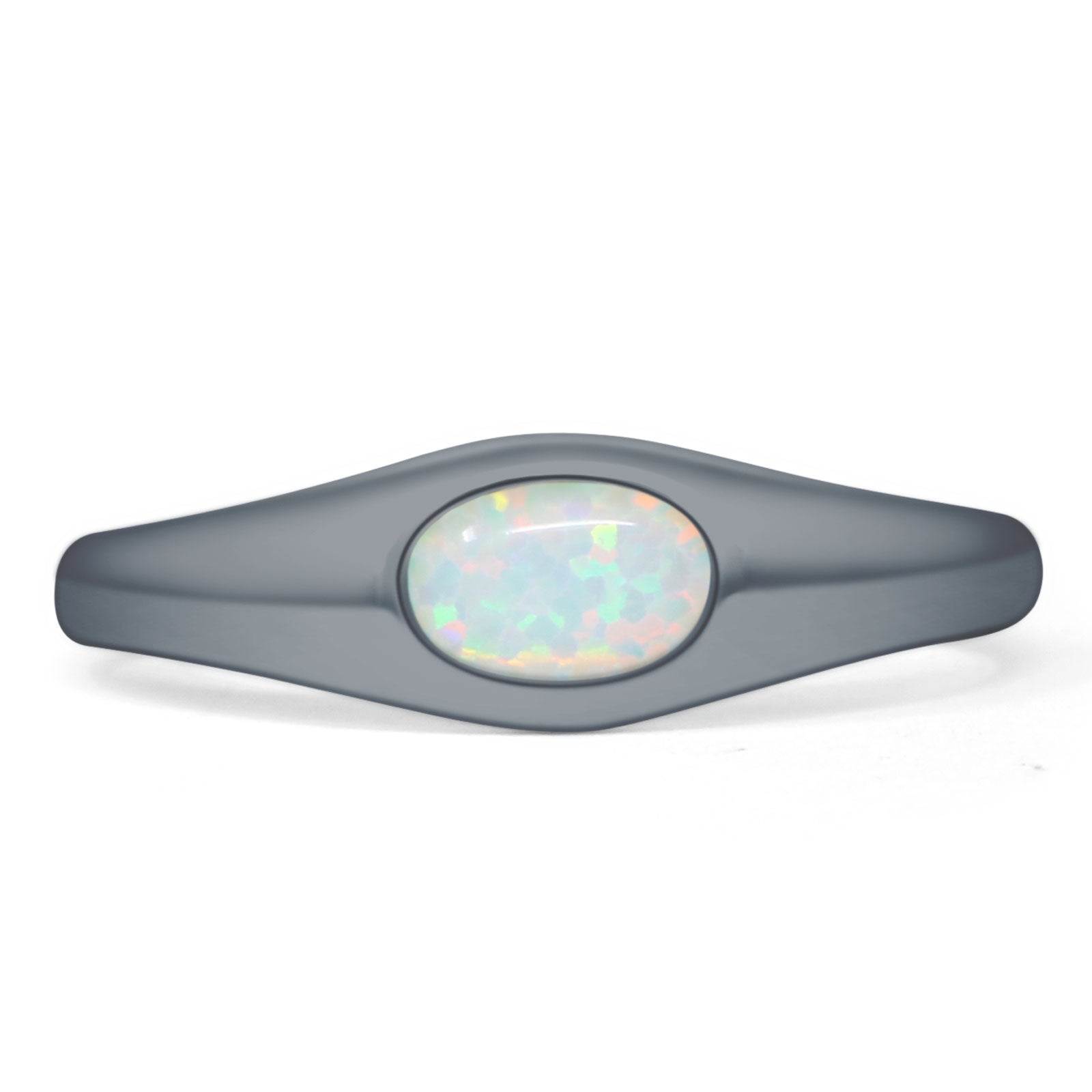 Oval 6mm Lab Created White Opal Signet Bold Ring Solitaire 925 Sterling Silver