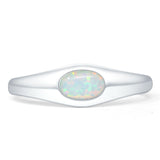 Oval 6mm Lab Created White Opal Signet Bold Ring Solitaire 925 Sterling Silver