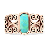 Art Deco 12mm Oval Turquoise Oxidized Filigree Ring 925 Sterling Silver