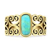 Art Deco 12mm Oval Turquoise Oxidized Filigree Ring 925 Sterling Silver