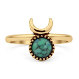 Minimalist 12.6mm Round Turquoise Moon Ring 925 Sterling Silver