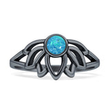 Round Blue Opal Lotus Ring