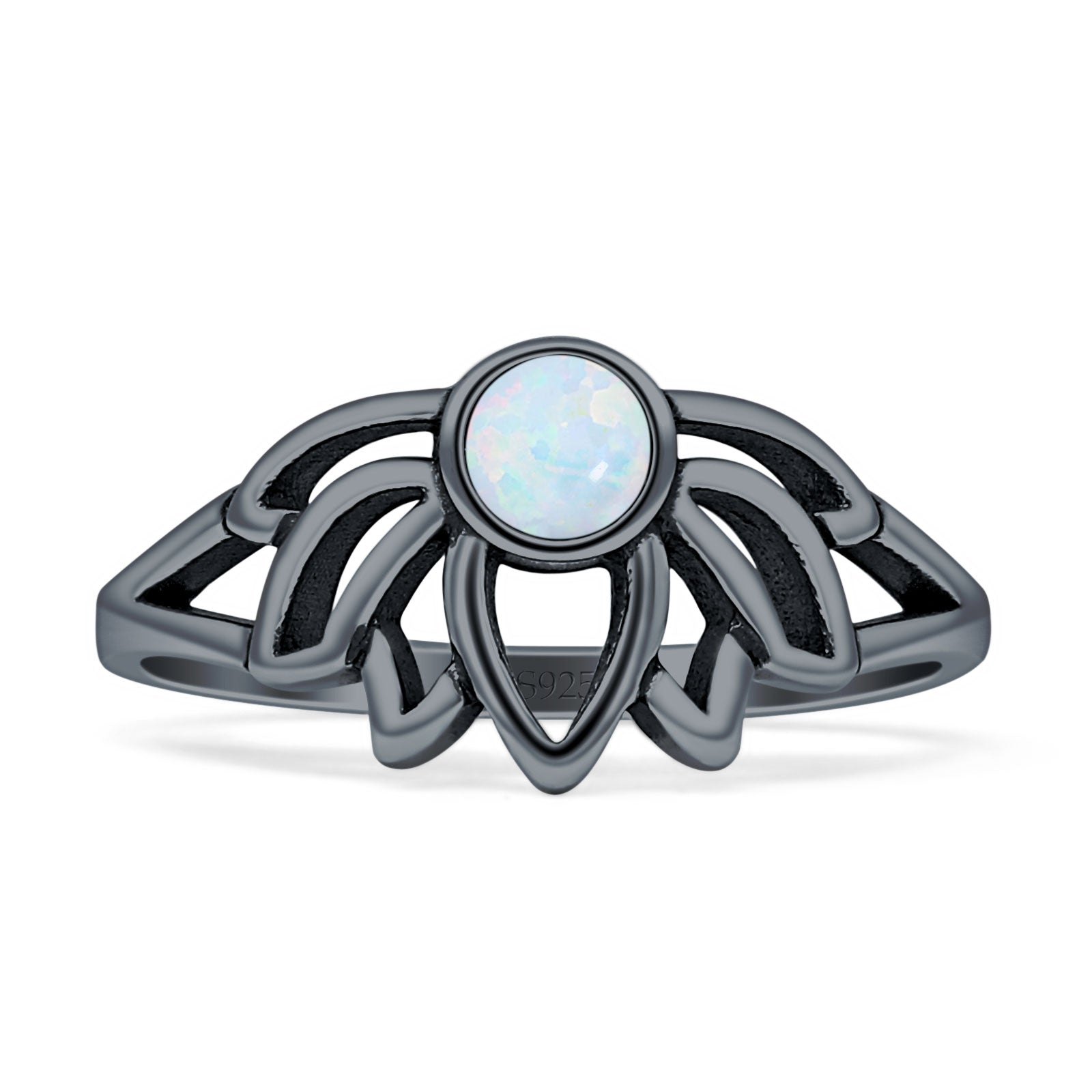 Round White Opal Lotus Ring