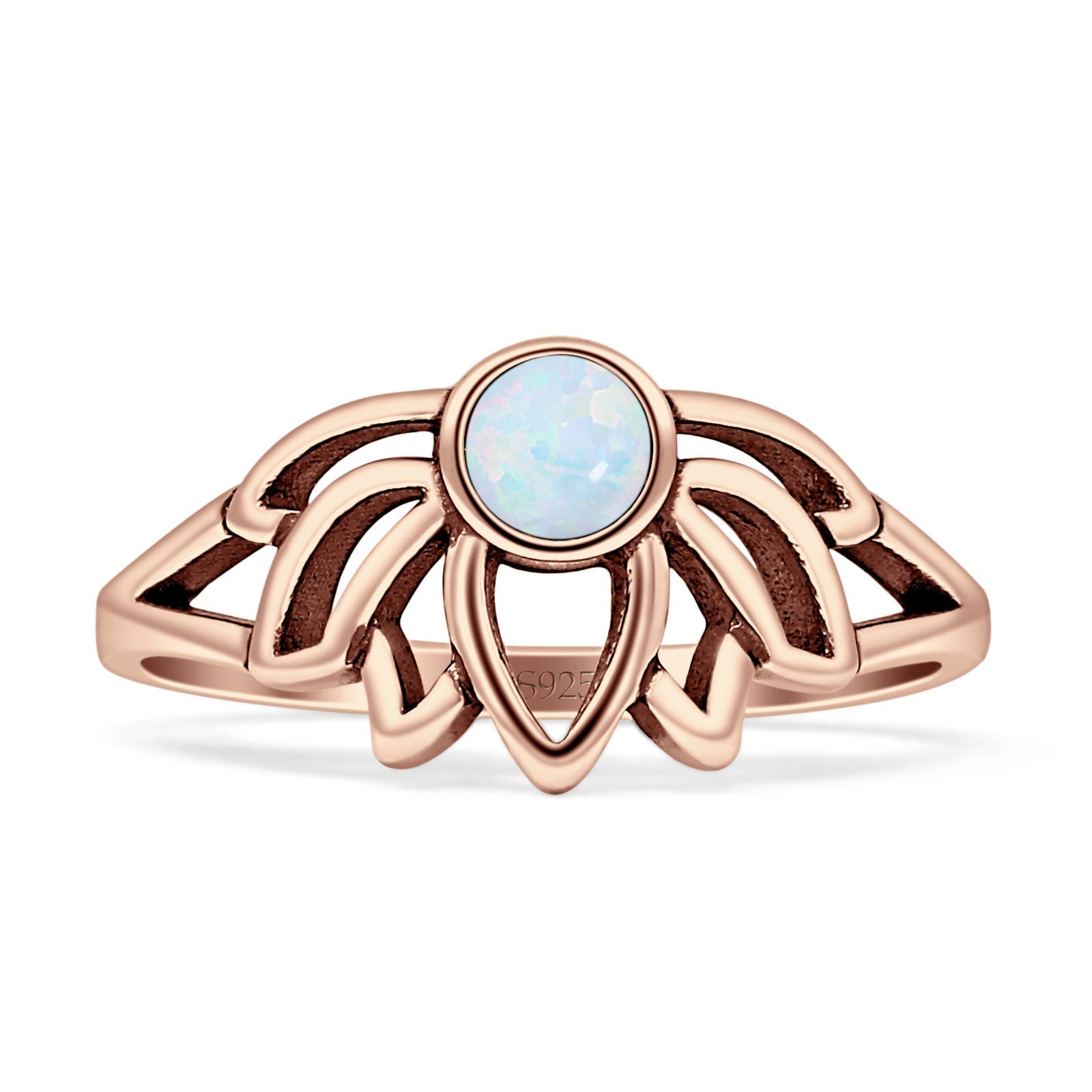 Round White Opal Lotus Ring