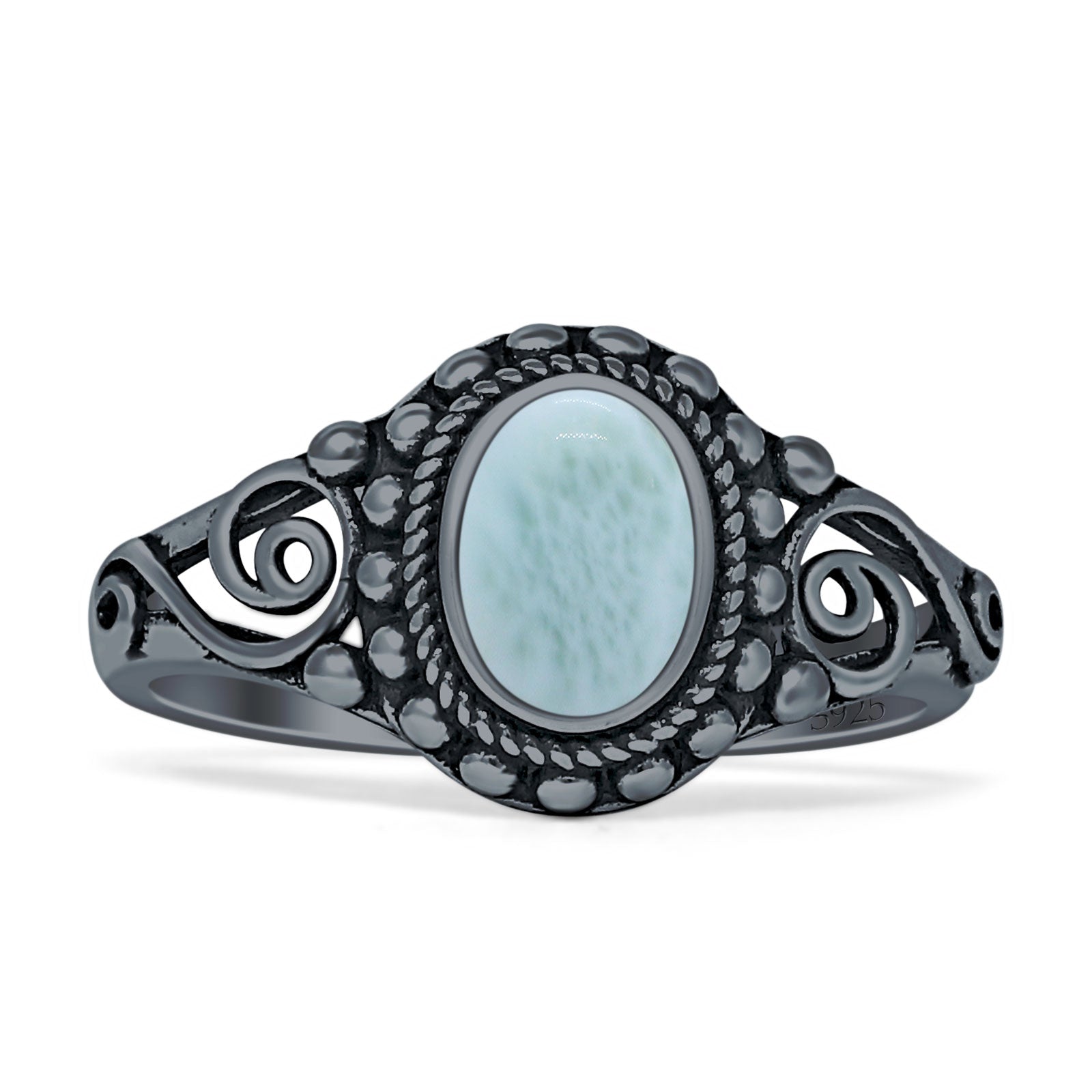 Oxidized Oval Larimar Twisted Ring
