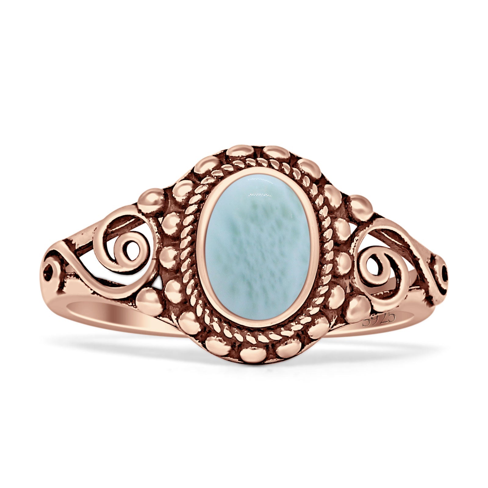 Oxidized Oval Larimar Twisted Ring