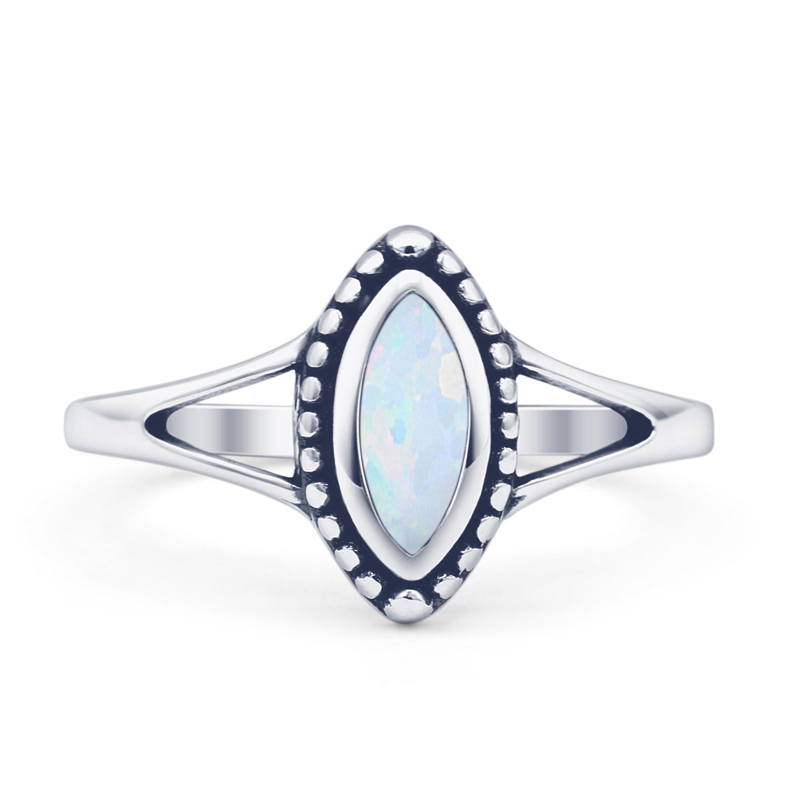 Marquise Lab Created White Opal Ring