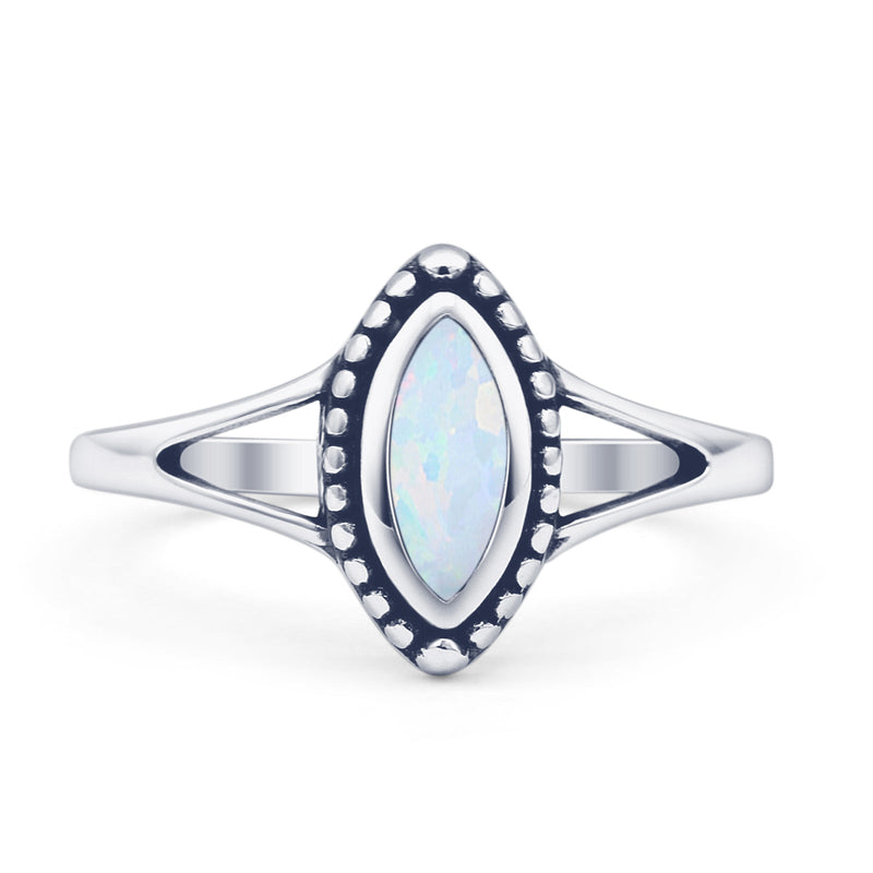 Marquise Lab Created White Opal Ring