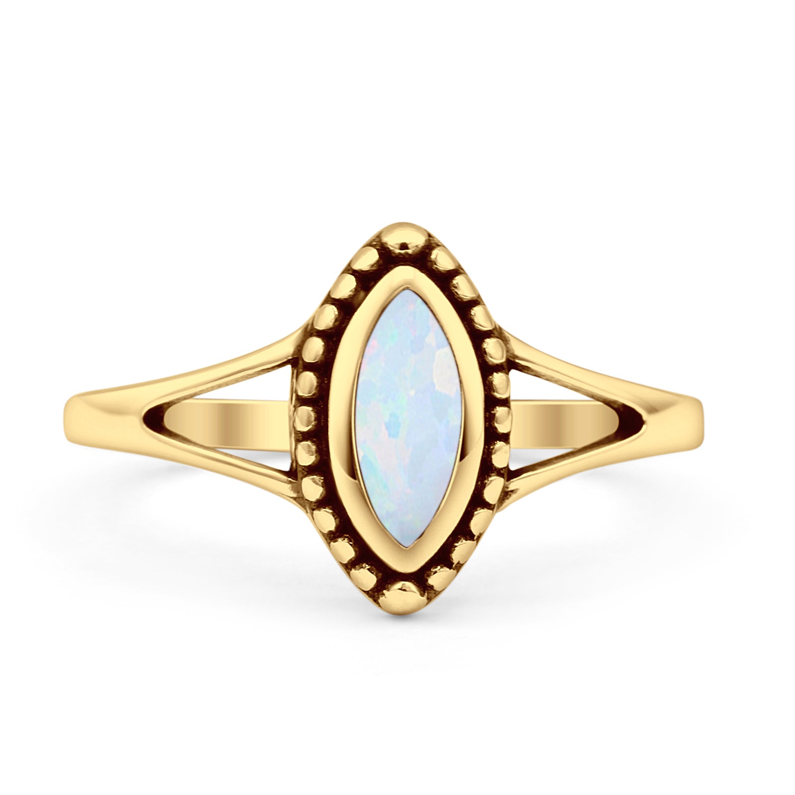 Marquise 11.6mm Lab Created White Opal Beaded Ring Oxidized 925 Sterling Silver