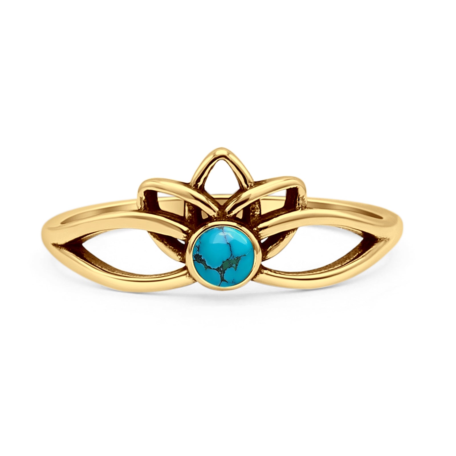 Minimalist 7.7mm Turquoise Lotus Ring 925 Sterling Silver