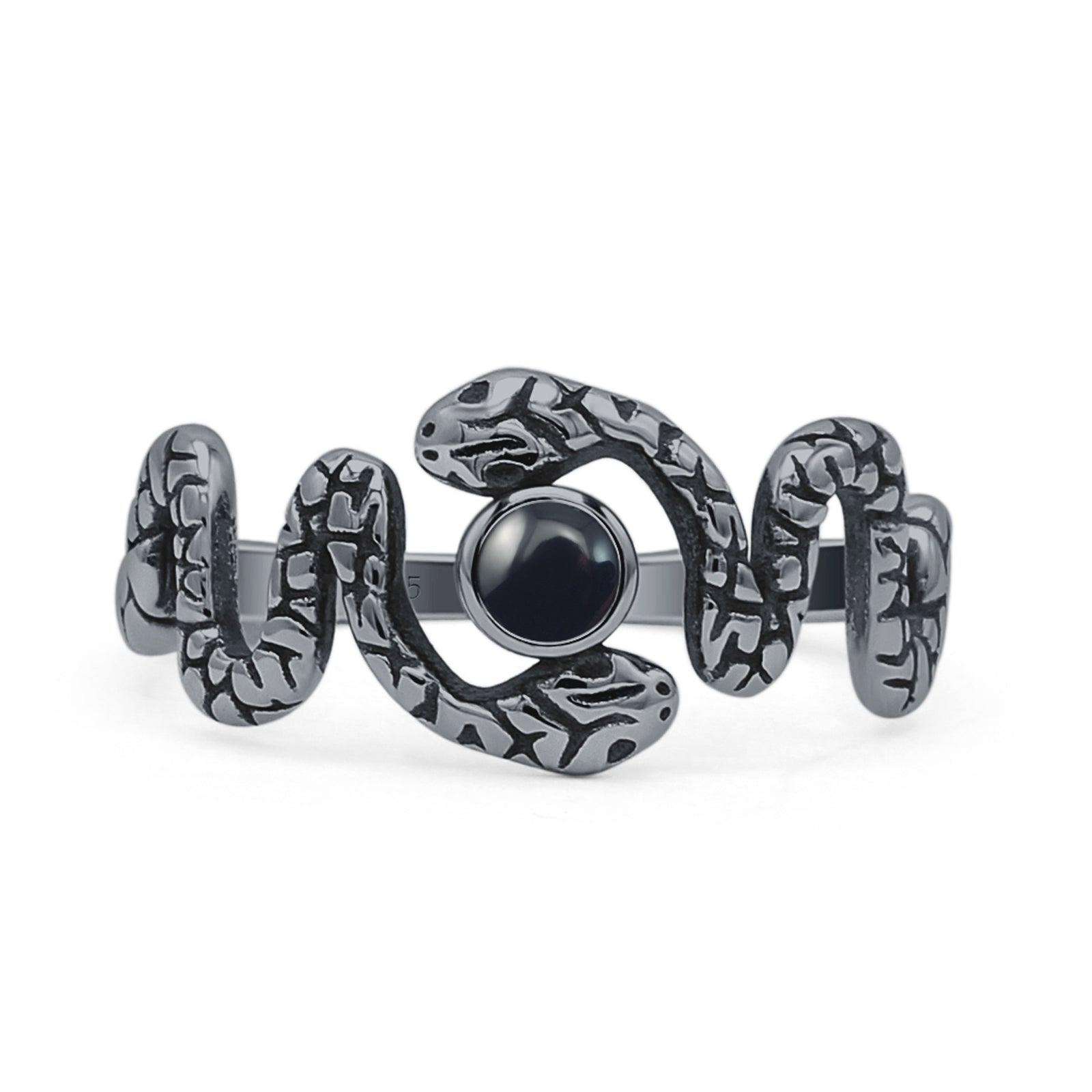 Minimalist 9.6mm Black Agate Snake Ring 925 Sterling Silver