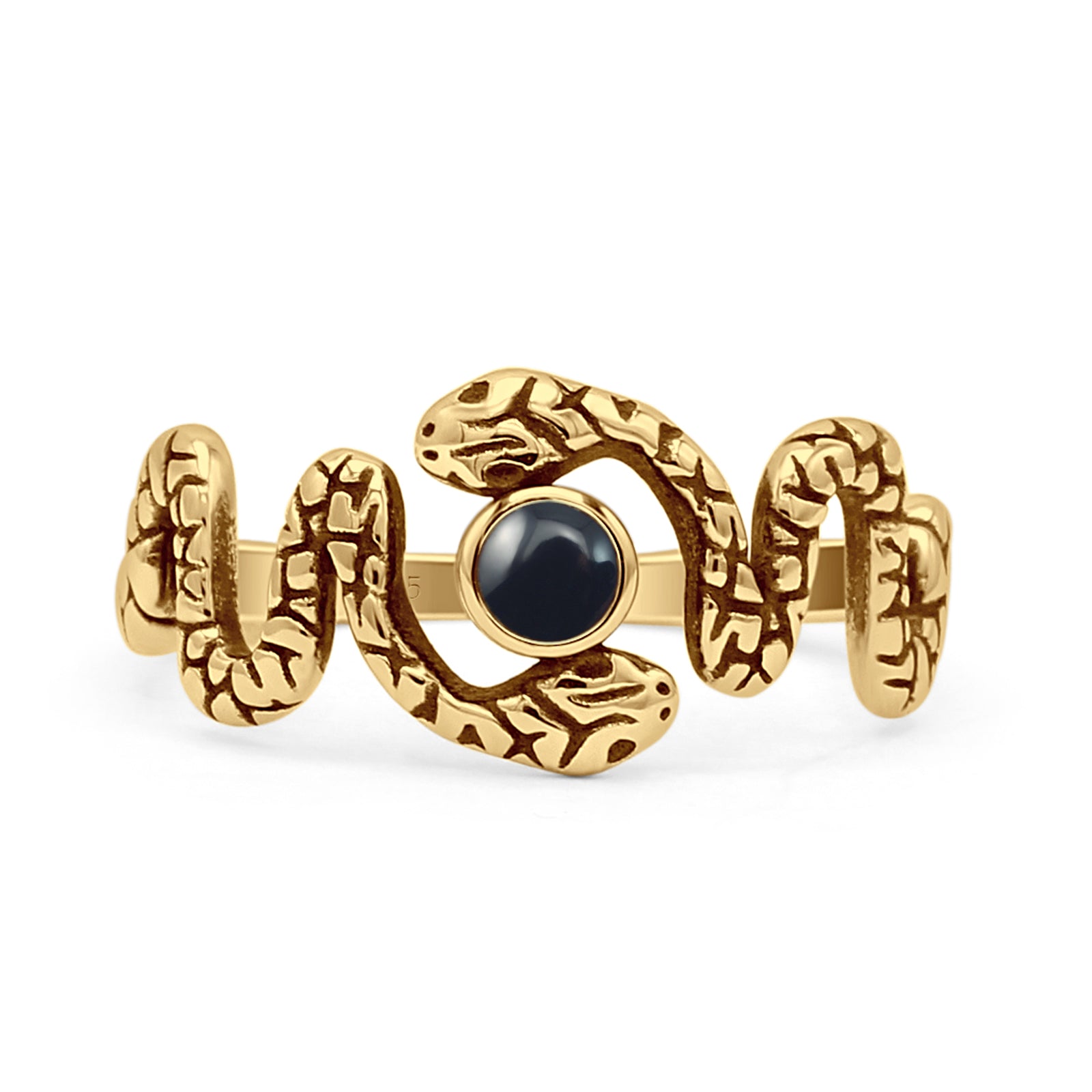 Minimalist 9.6mm Black Agate Snake Ring 925 Sterling Silver