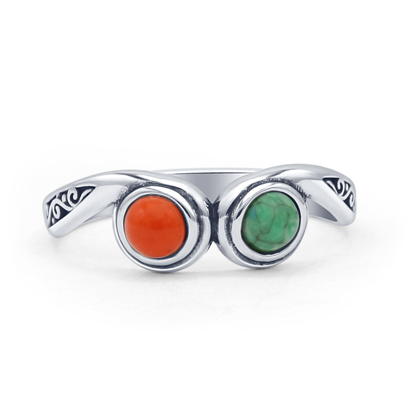 Oxidized Turquoise & Red Coral Ring