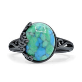 Minimalist 13mm Oval Turquoise Ring Oxidized 925 Sterling Silver