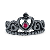 Round 12mm Ruby CZ Crown Ring Oxidized 925 Sterling Silver