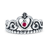 Round 12mm Ruby CZ Crown Ring Oxidized 925 Sterling Silver