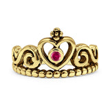 Round 12mm Ruby CZ Crown Ring Oxidized 925 Sterling Silver