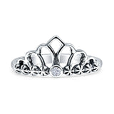 Round 9mm Cubic Zirconia Crown Ring Oxidized 925 Sterling Silver