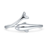 Minimalist 10mm Dolphin Wrap Ring Cubic Zirconia 925 Sterling Silver