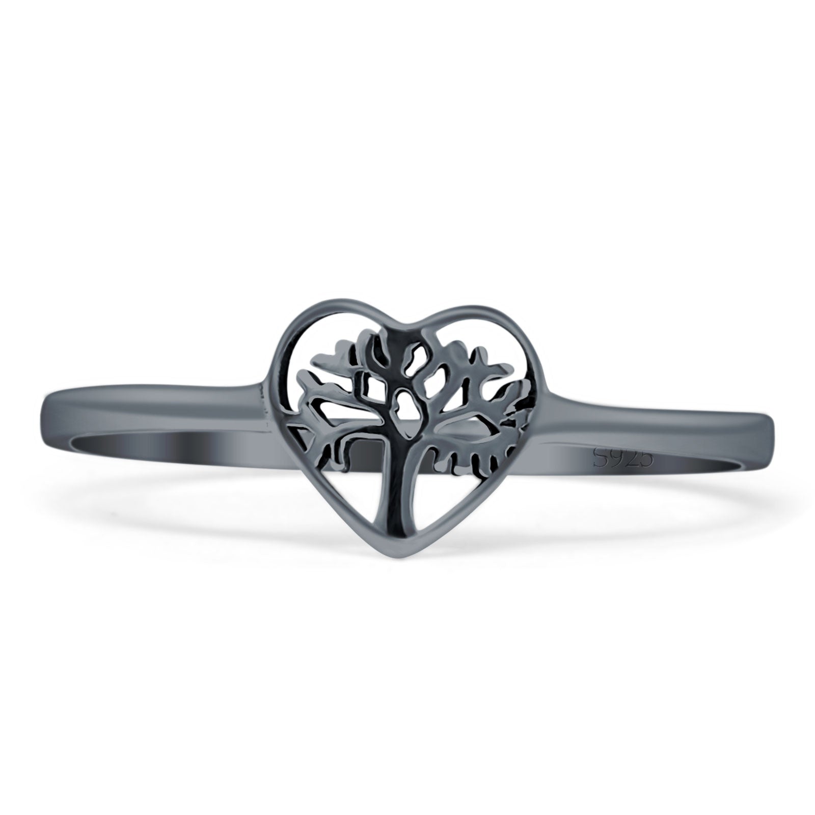 Heart Tree Of Life Ring Oxidized Band