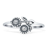 Two Sunflower Ring 8mm Oxidized 925 Sterling Silver