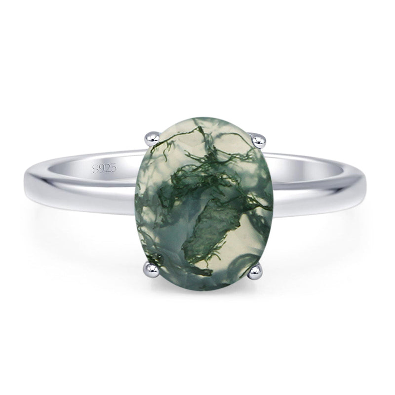 Art Deco Oval Natural Stone Solitaire Ring