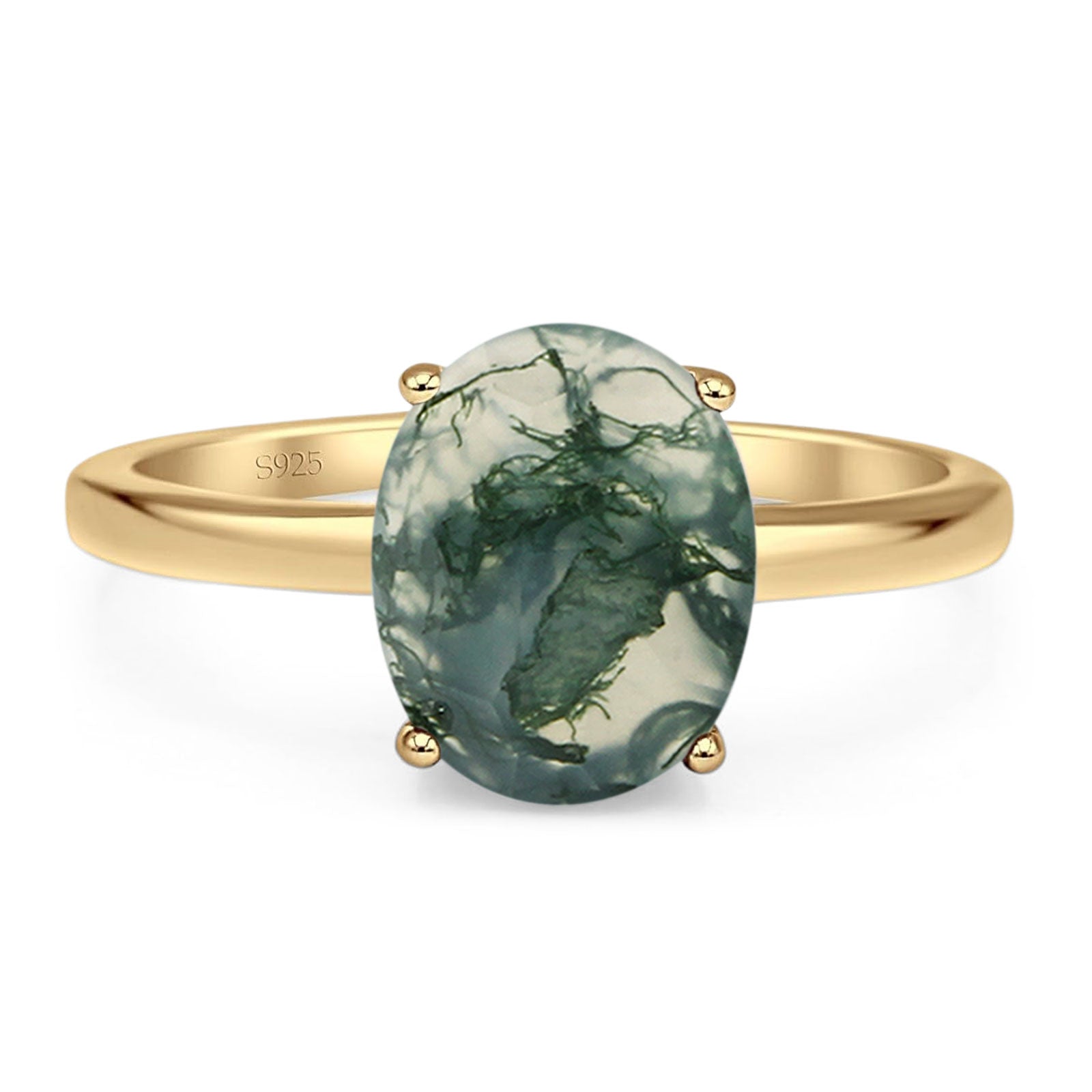 Art Deco Oval Natural Stone Solitaire Ring