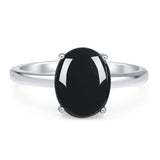 Art Deco Oval Natural Black Onyx Solitaire Ring 925 Sterling Silver