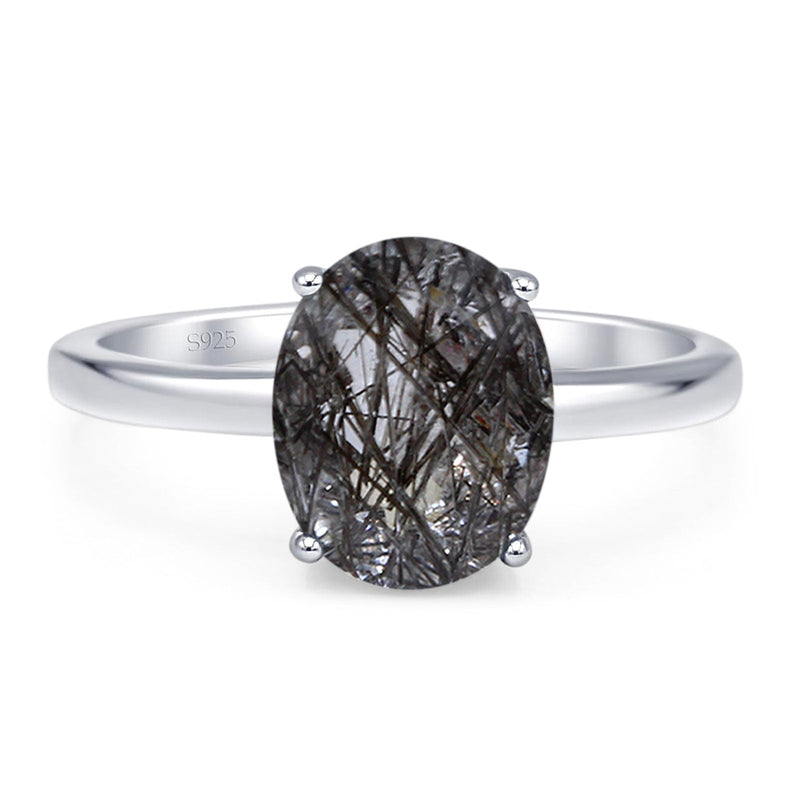 Art Deco Oval Natural Stone Solitaire Ring