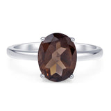 Art Deco Oval Natural Chocolate Smoky Quartz Solitaire Ring 925 Sterling Silver