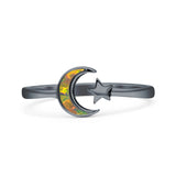 Minimalist 8mm Lab Created Black Opal Star & Moon Ring 925 Sterling Silver