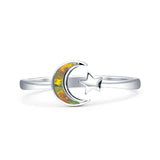 Minimalist 8mm Lab Created Black Opal Star & Moon Ring 925 Sterling Silver