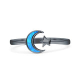 Minimalist 8mm Lab Created Blue Opal Star & Moon Ring 925 Sterling Silver