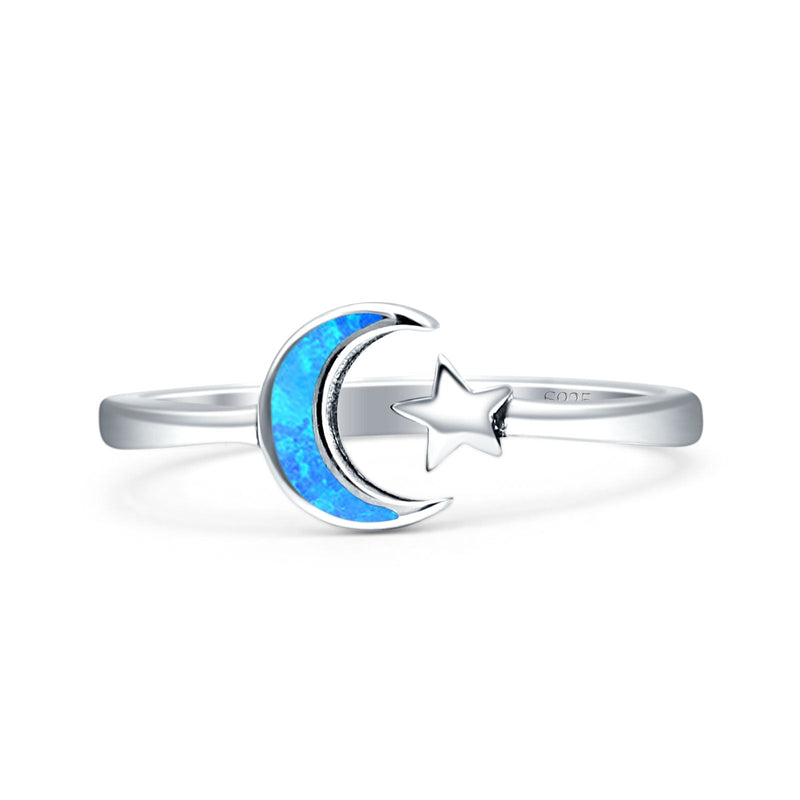 Oxidized Star & Moon Ring