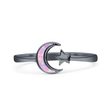 Minimalist 8mm Lab Created Pink Opal Star & Moon Ring 925 Sterling Silver