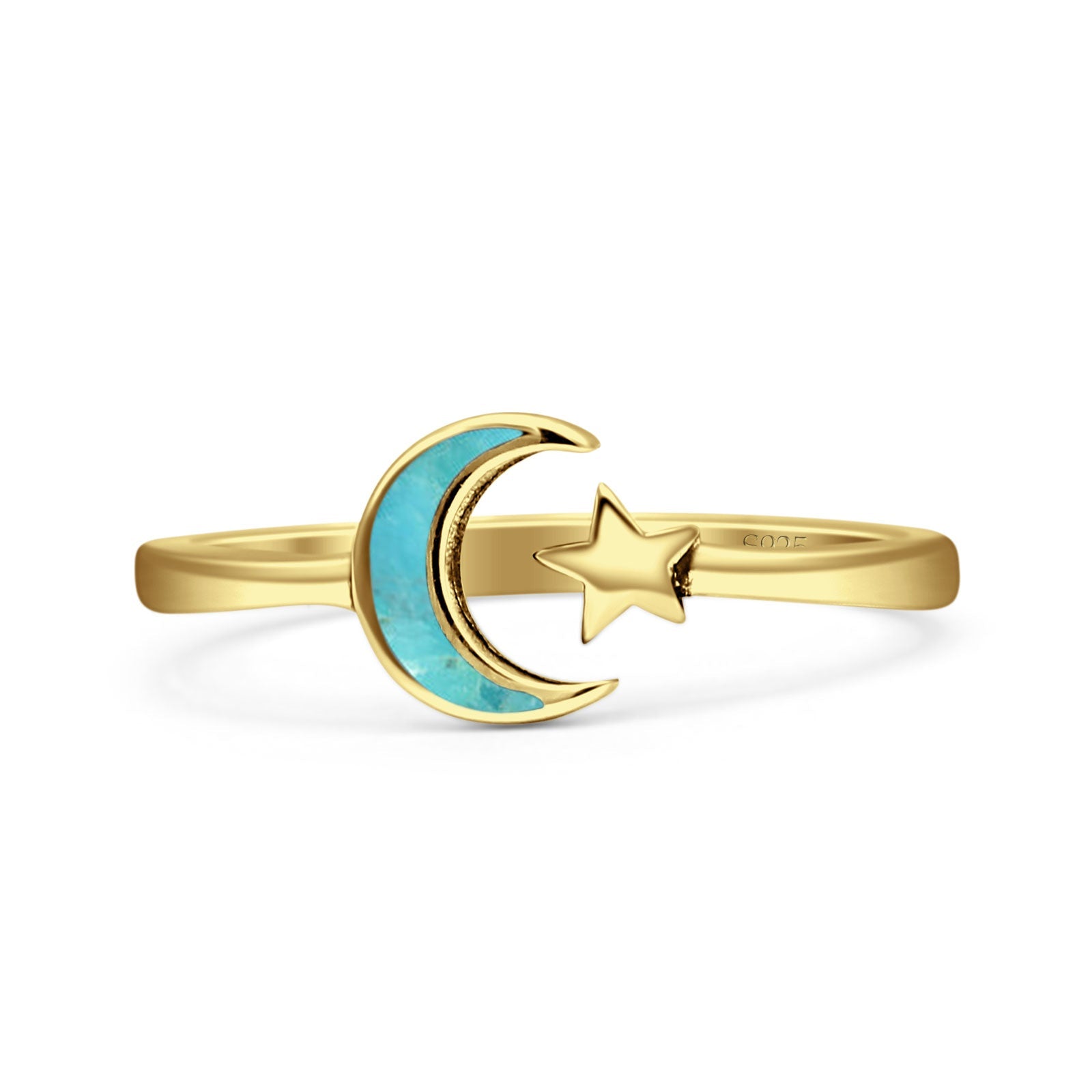 Minimalist 8mm Turquoise Star & Moon Ring 925 Sterling Silver