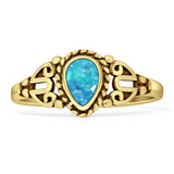 Art Deco 9mm Pear Teardrop Lab Created Blue Opal Twisted Ring Oxidized 925 Sterling Silver