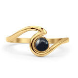 Round 9.5mm Black Agate Wave Ring Oxidized 925 Sterling Silver