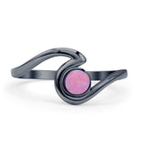 Round 9.5mm Lab Created Pink Opal Wave Ring Oxidized 925 Sterling Silver